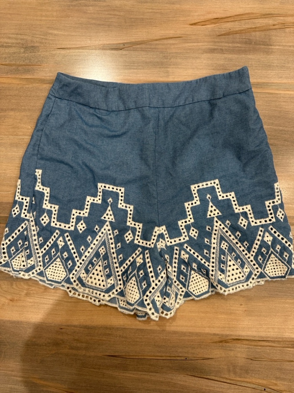 Francesca's Collections Blue Shorts with Cream Embroidered Hem NWOT